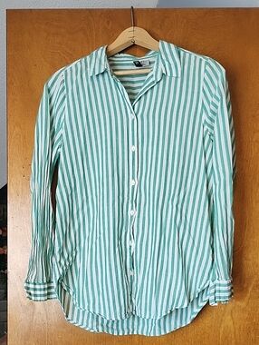 Striped Button-Front Women’s Shirt - Mint/White